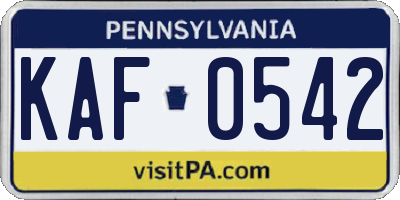 PA license plate KAF0542