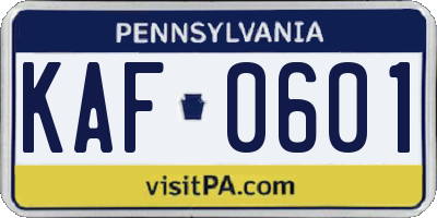 PA license plate KAF0601