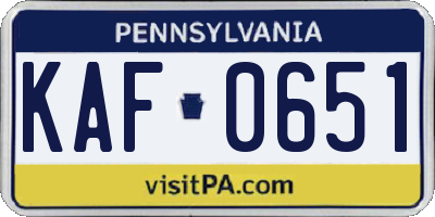 PA license plate KAF0651