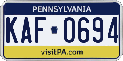 PA license plate KAF0694