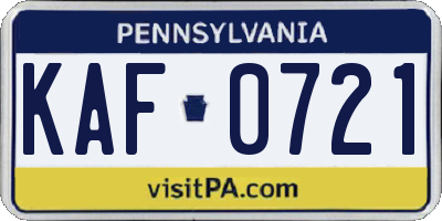 PA license plate KAF0721
