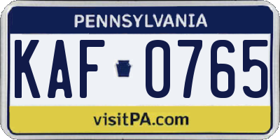 PA license plate KAF0765