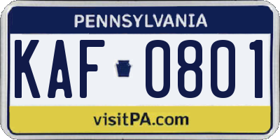 PA license plate KAF0801