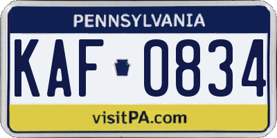 PA license plate KAF0834