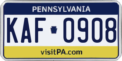 PA license plate KAF0908