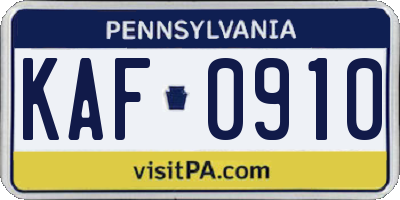PA license plate KAF0910