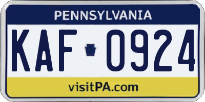 PA license plate KAF0924