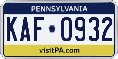 PA license plate KAF0932