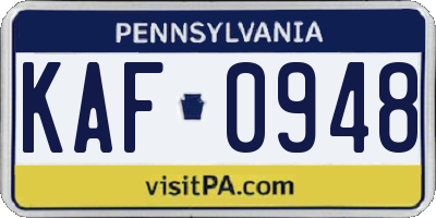 PA license plate KAF0948