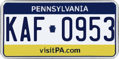 PA license plate KAF0953