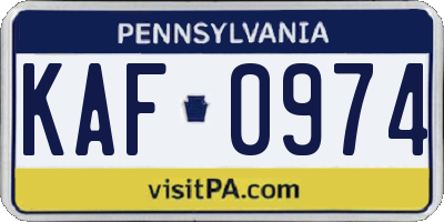 PA license plate KAF0974