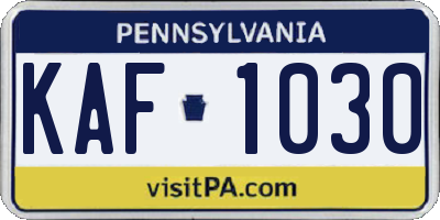 PA license plate KAF1030