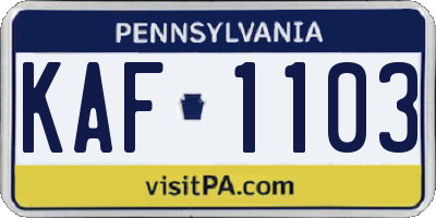 PA license plate KAF1103
