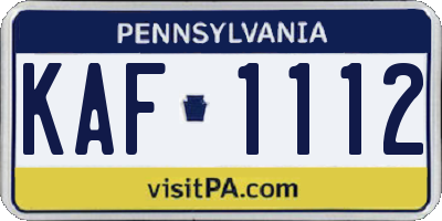 PA license plate KAF1112