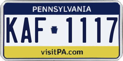 PA license plate KAF1117