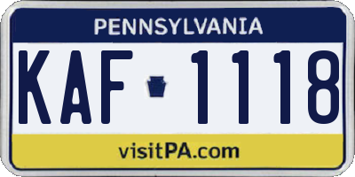 PA license plate KAF1118