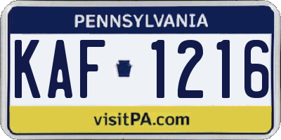 PA license plate KAF1216