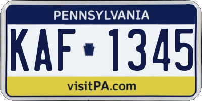 PA license plate KAF1345