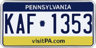 PA license plate KAF1353