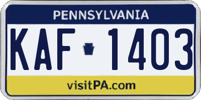 PA license plate KAF1403