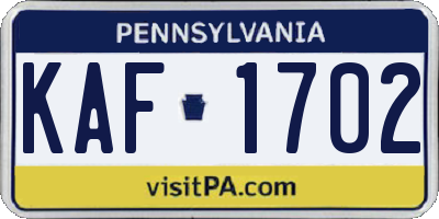PA license plate KAF1702