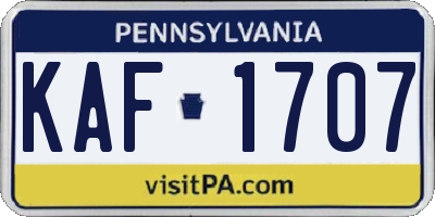 PA license plate KAF1707