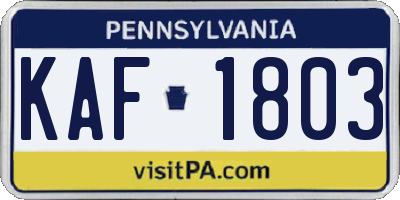 PA license plate KAF1803
