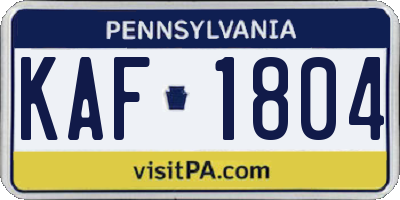 PA license plate KAF1804