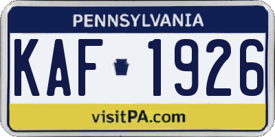 PA license plate KAF1926