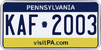 PA license plate KAF2003