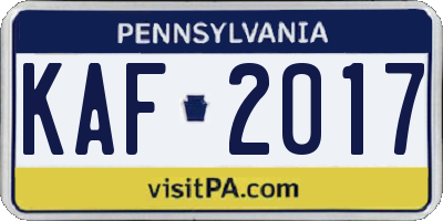 PA license plate KAF2017