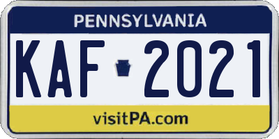 PA license plate KAF2021