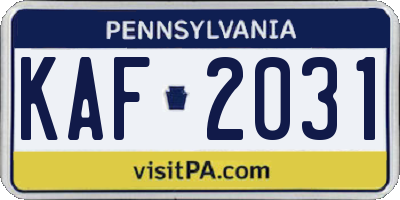 PA license plate KAF2031