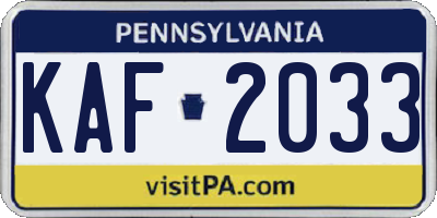PA license plate KAF2033
