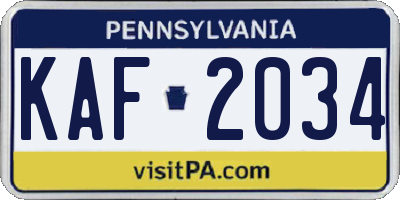 PA license plate KAF2034