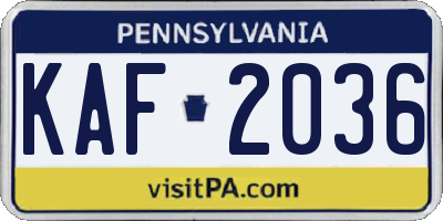PA license plate KAF2036