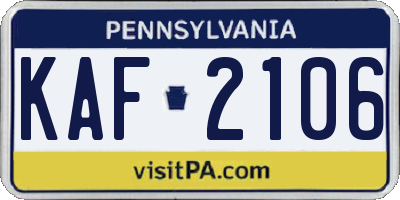 PA license plate KAF2106