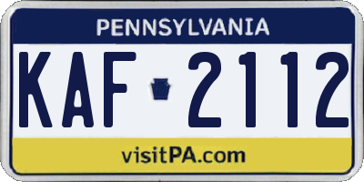 PA license plate KAF2112