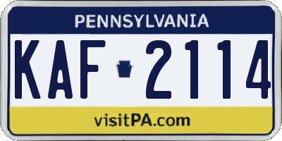 PA license plate KAF2114