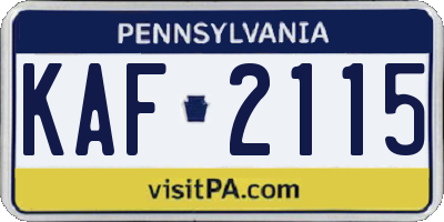 PA license plate KAF2115