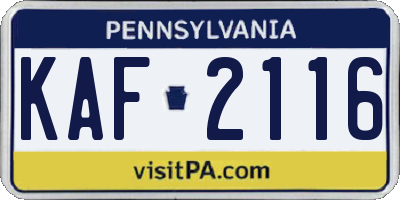 PA license plate KAF2116