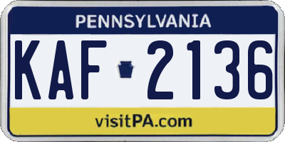 PA license plate KAF2136