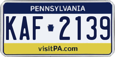 PA license plate KAF2139