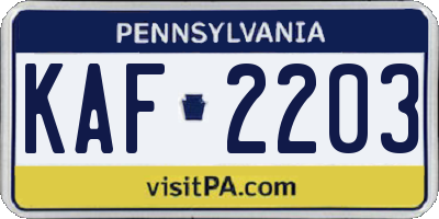 PA license plate KAF2203