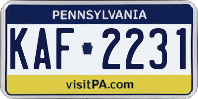 PA license plate KAF2231