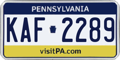 PA license plate KAF2289