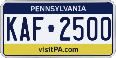 PA license plate KAF2500