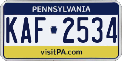 PA license plate KAF2534