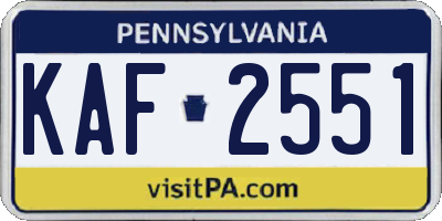 PA license plate KAF2551
