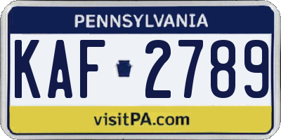 PA license plate KAF2789